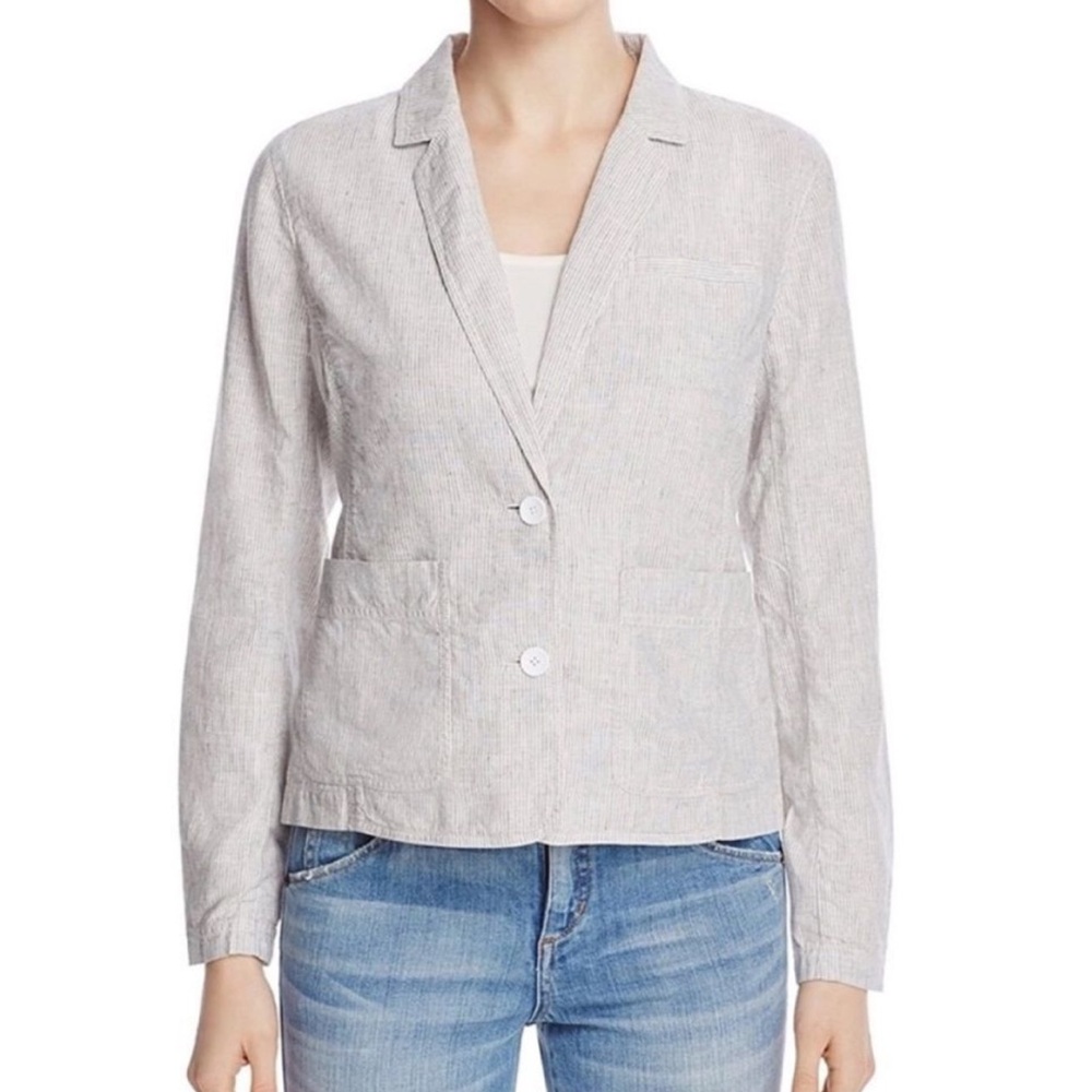 Eileen Fisher Hemp/Organic Cotton Ticking Stripe Notch Collar Jacket.  23